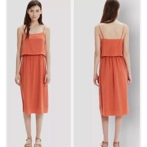 Madewell 100% Silk Overlay Cami Burnt Orange Sleeveless Dress Size 12 Boho